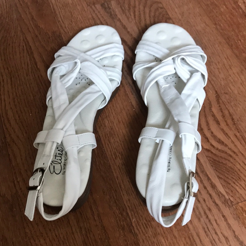 Ladies 12 slim white leather sandals